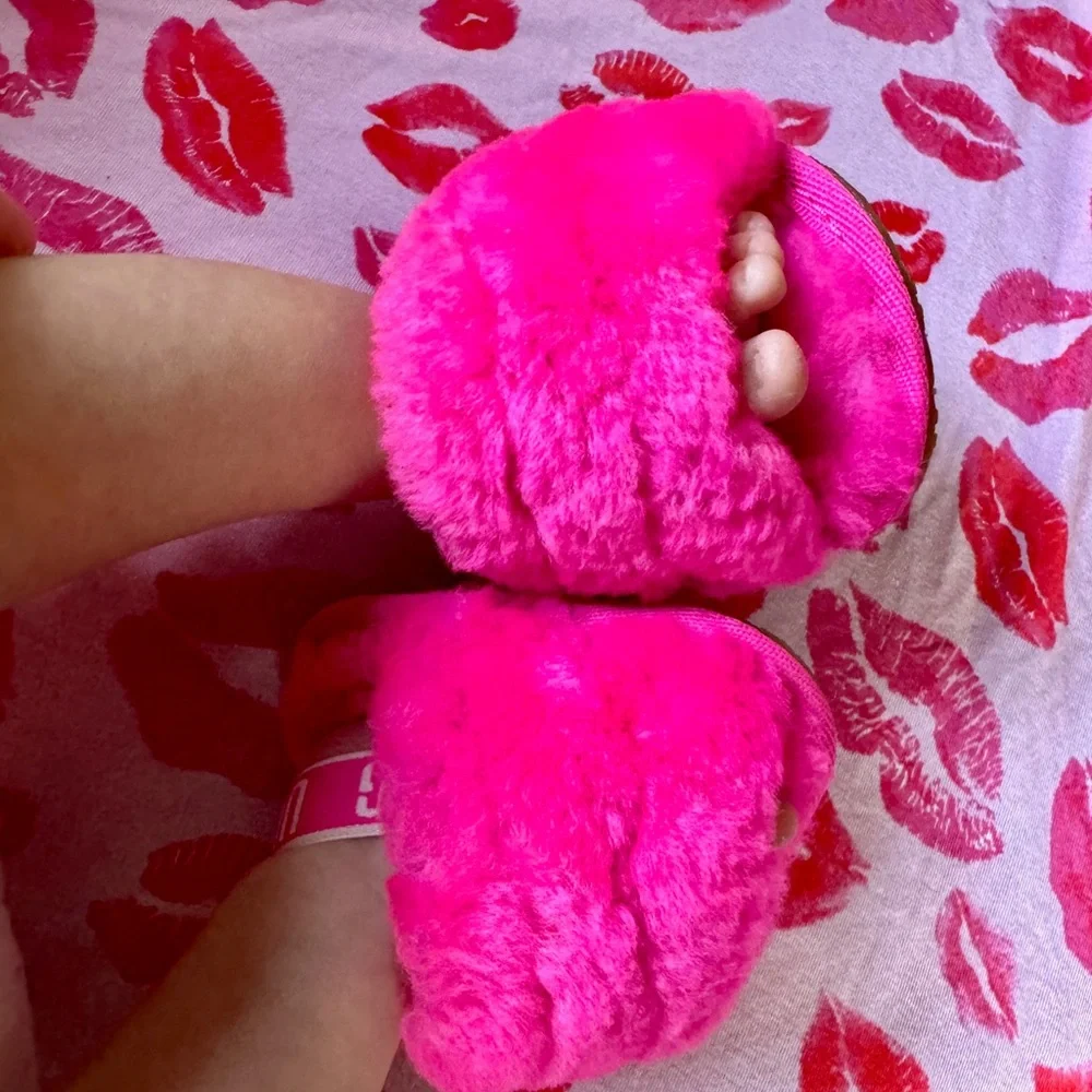 UGG Hot Pink Fluff Slide Sandals